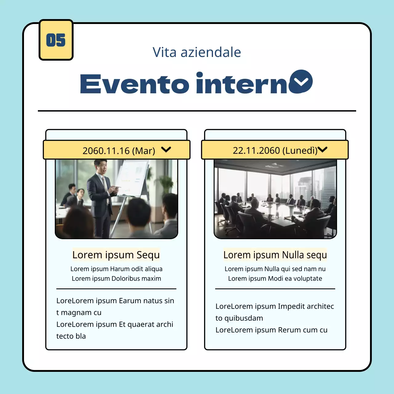 Guida a semplici programmi di formazione aziendale in azzurro e giallo