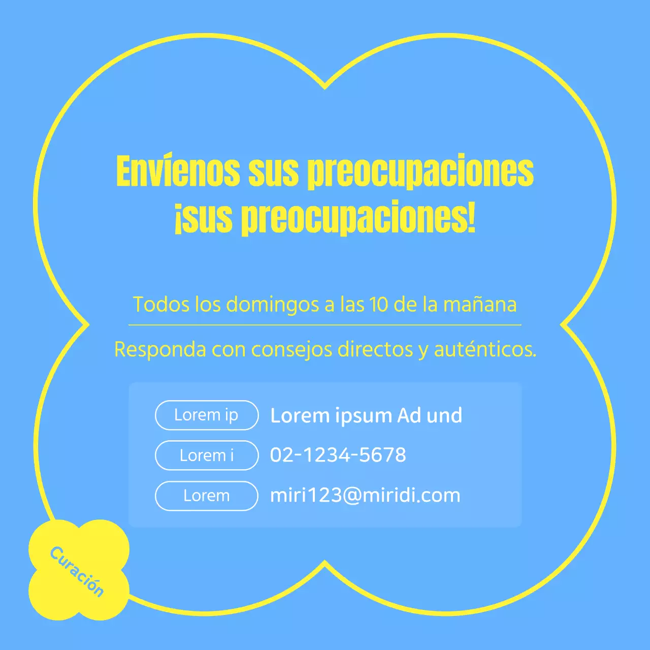 Una guía de consejos kitsch en azul claro y amarillo