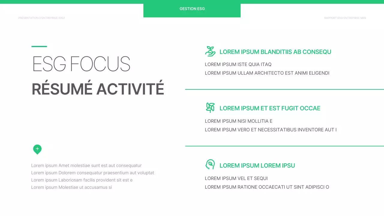 Un rapport ESG d'entreprise simple en chartreuse et blanc