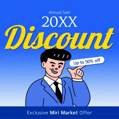 Promote a parodic blue and yellow discount announcement