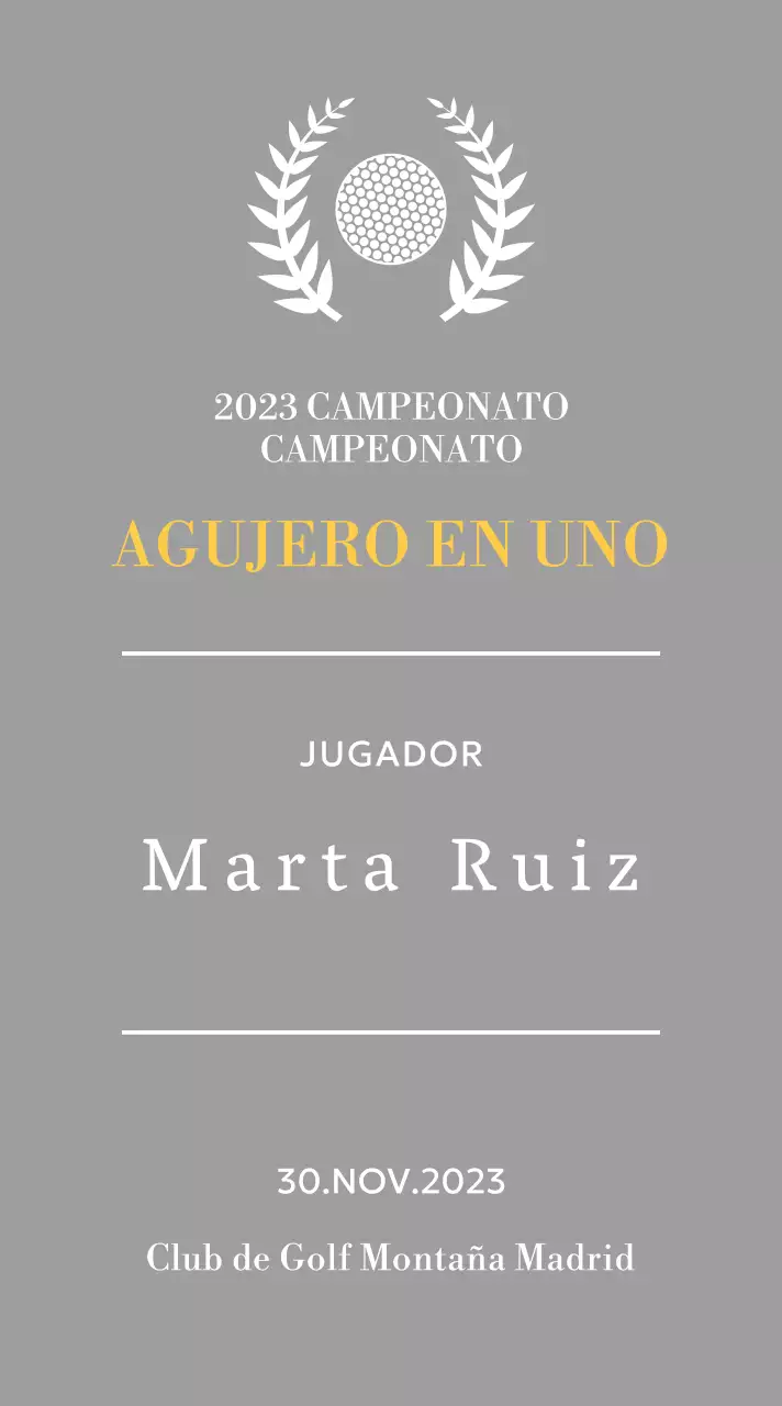 Placa de ganador de hoyo en uno con bola de golf e ilustración de corona de laurel