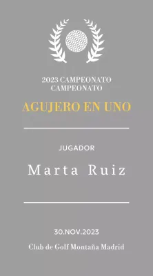 Placa de ganador de hoyo en uno con bola de golf e ilustración de corona de laurel
