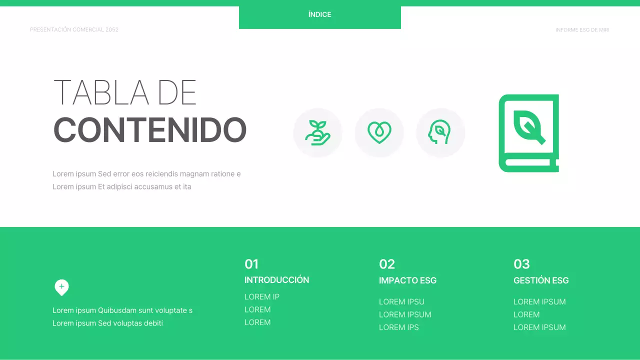 Un sencillo informe corporativo ESG en chartreuse y blanco