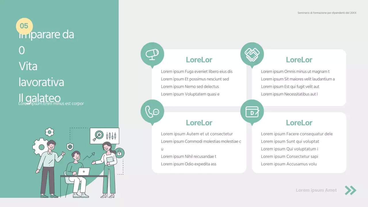 Materiale di formazione verde e semplice per il seminario di onboarding dei nuovi assunti