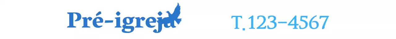 Promocional com um número de telefone de conceito de igreja azul claro e azul e uma pomba como símbolo de paz.