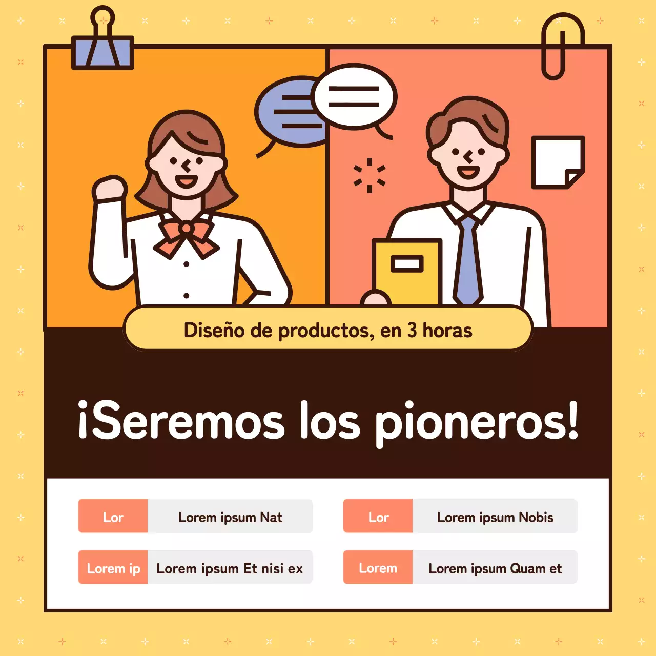 Promover conferencias sencillas para talleres en amarillo y naranja