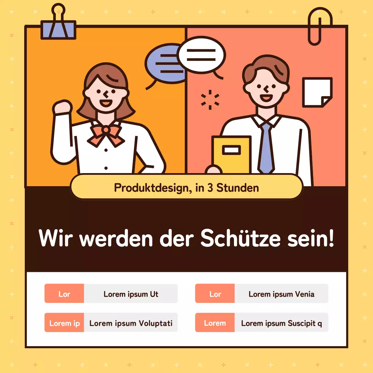 Förderung einfacher Workshop-Vorträge in Gelb und Orange