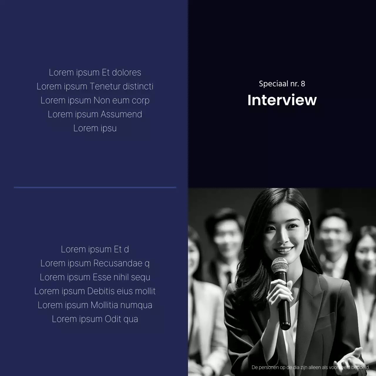 Een eenvoudige, marineblauwe interviewpost voor bedrijven