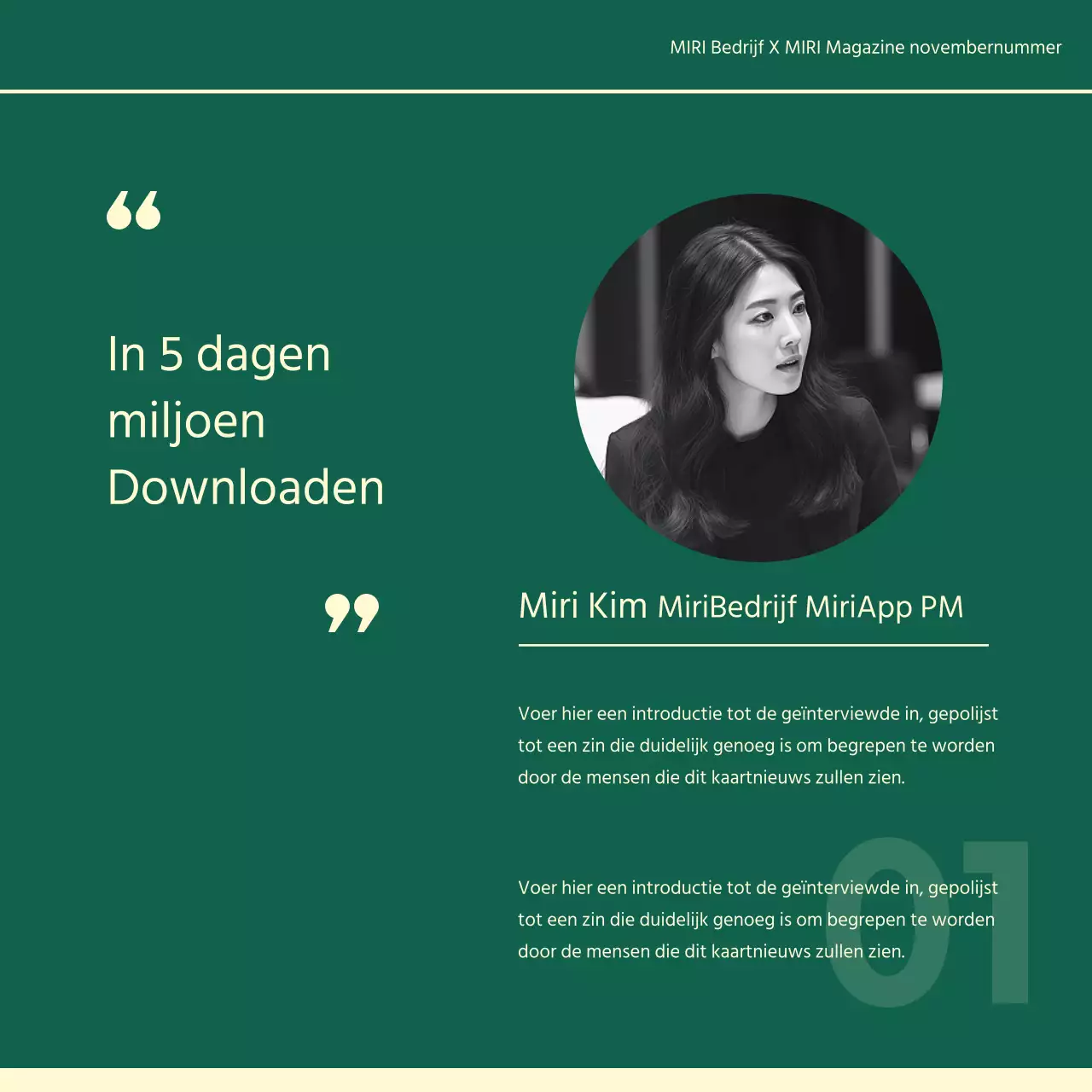 Een eenvoudige interviewpost voor een zakelijk portret in ivoor en groen