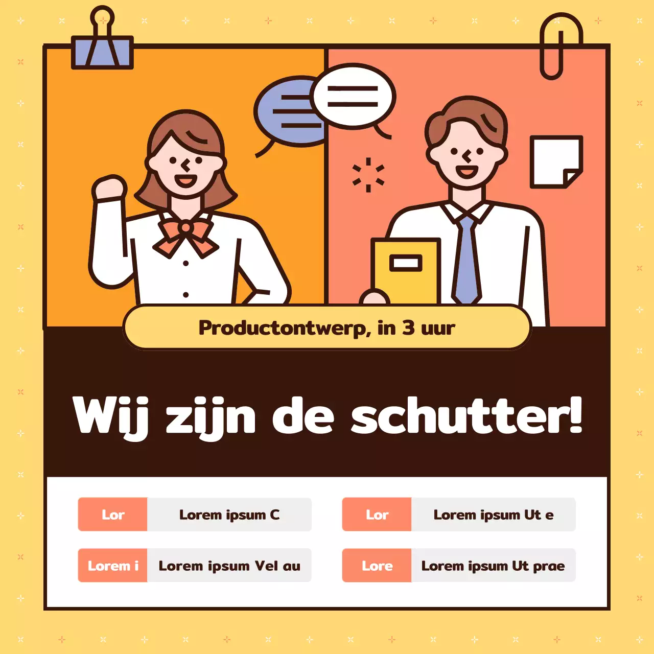 Promoot eenvoudige workshoplezingen in geel en oranje