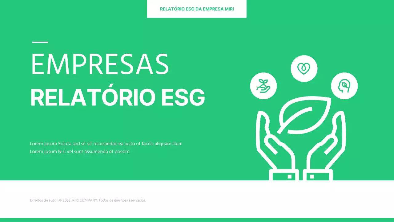 Um relatório ESG empresarial simples em tons de verde e branco