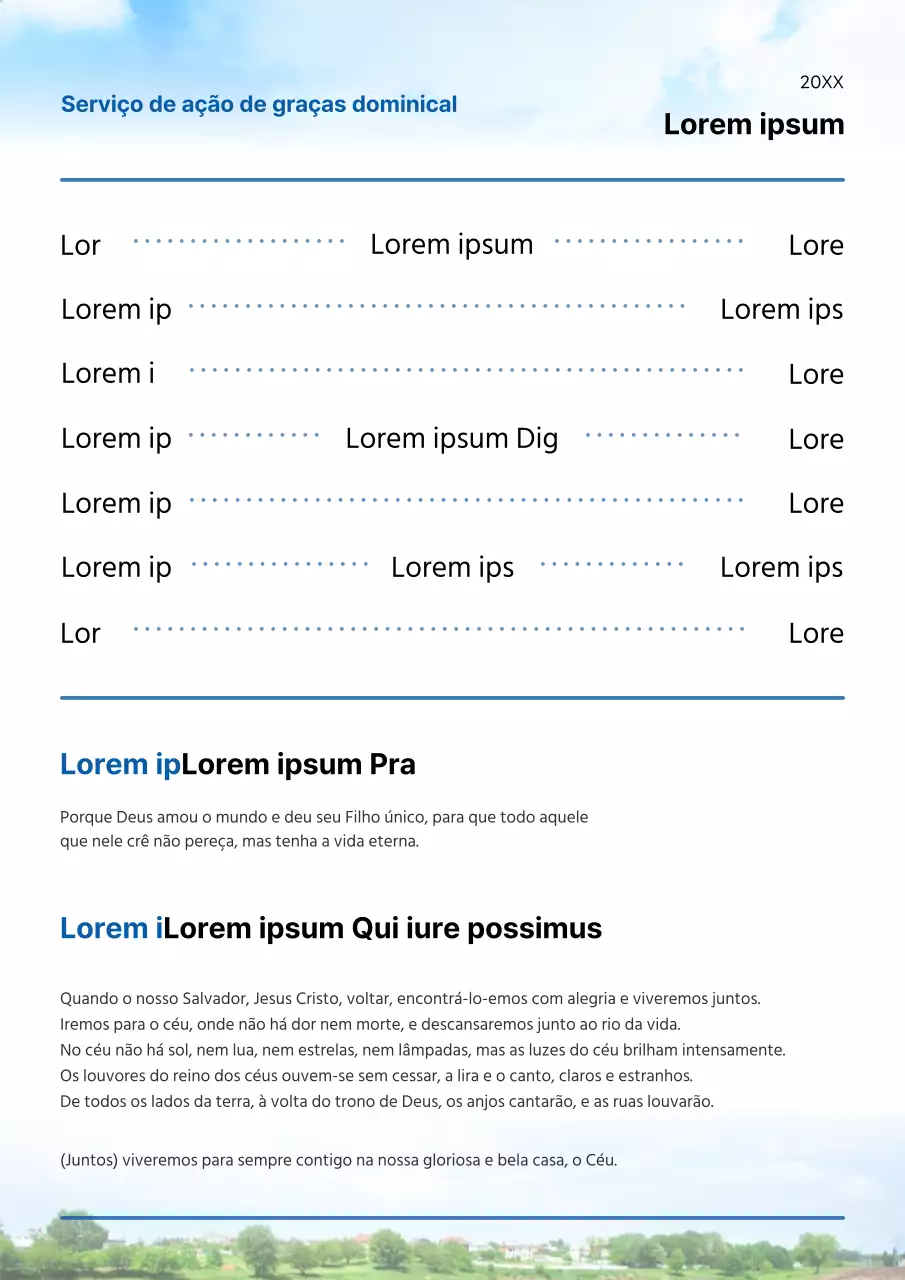 Um guia simples para o boletim do serviço de ação de graças dominical azul e branco