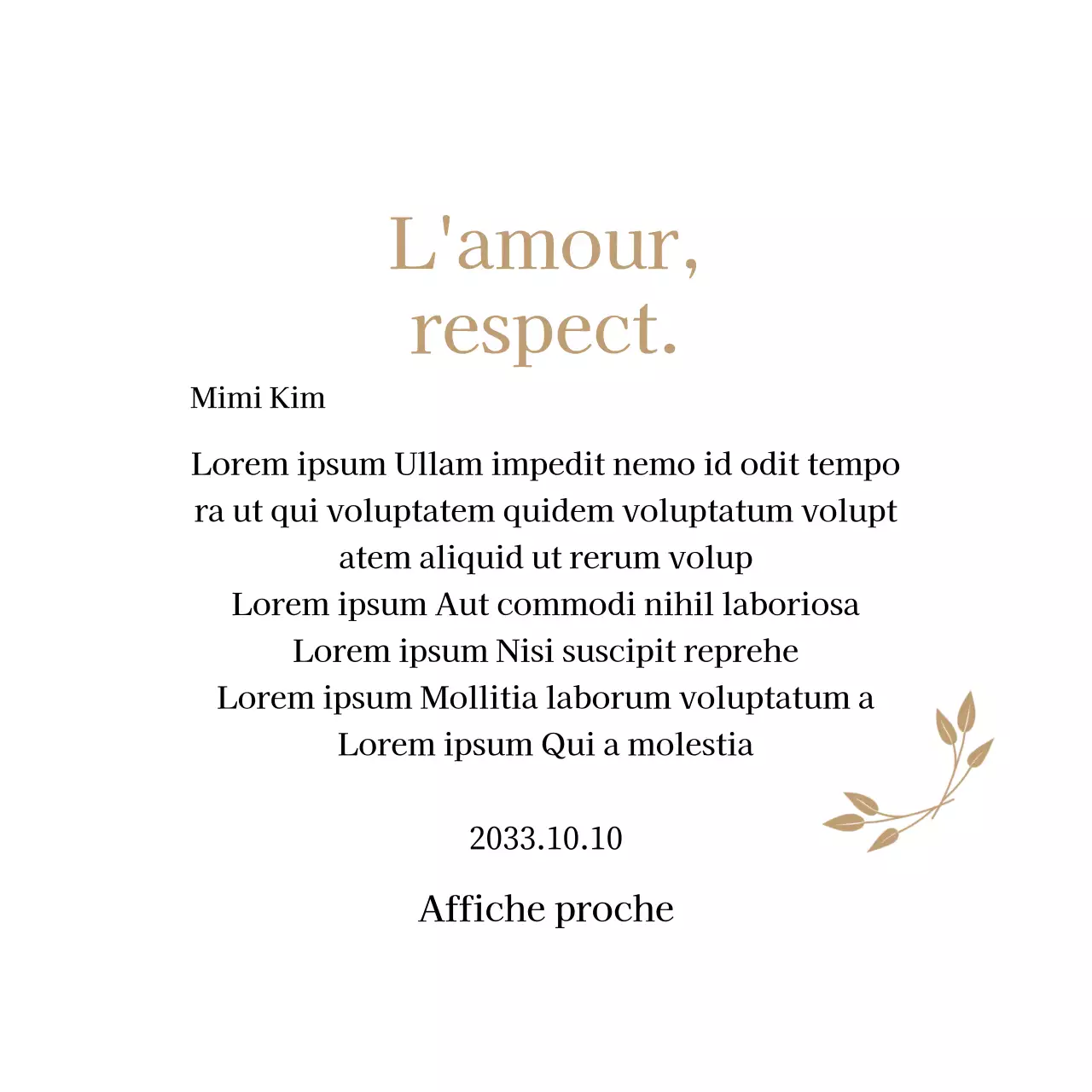 Plaque de remerciement classique avec or et feuilles