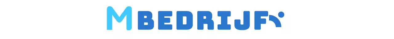 Een strakke bedrijfspromo met een Engels logo in blauw en lichtblauw.