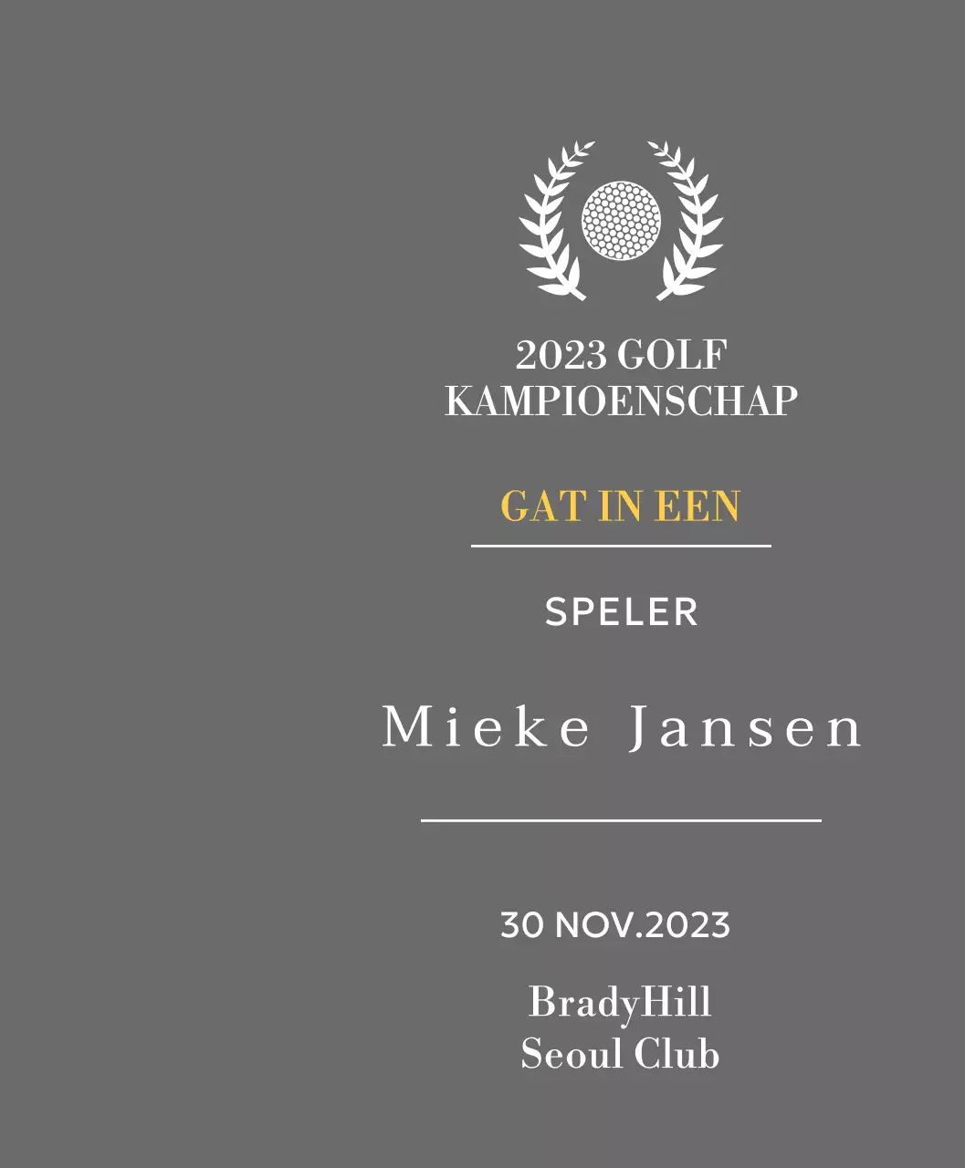 Golf hole-in-one winnaar plaquette met golfbal en lauwerkrans illustratie