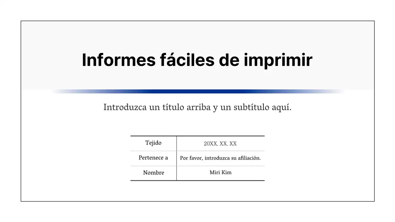 Informe sencillo imprimible en negro y azul marino