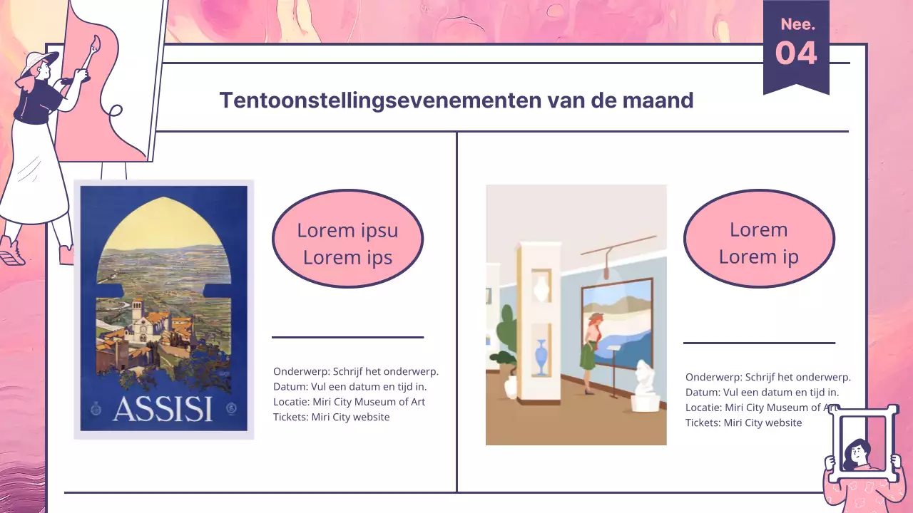 Een moderne nieuwsbriefgids voor cultureel toerisme in roze en paars