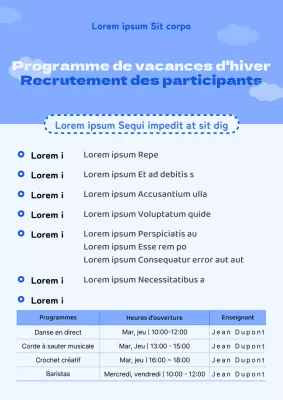 Un programme simple de vacances d'hiver en bleu et blanc pour promouvoir le recrutement