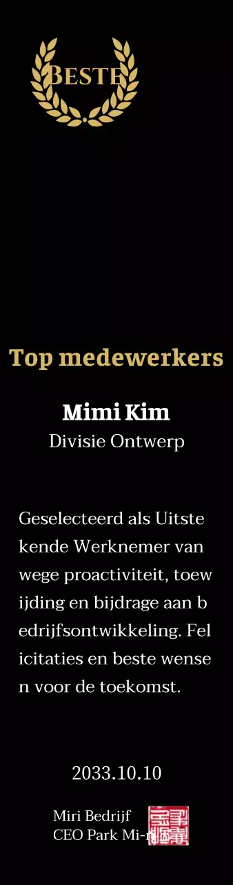 Luxe bedankbord met gouden lauweren en stempel