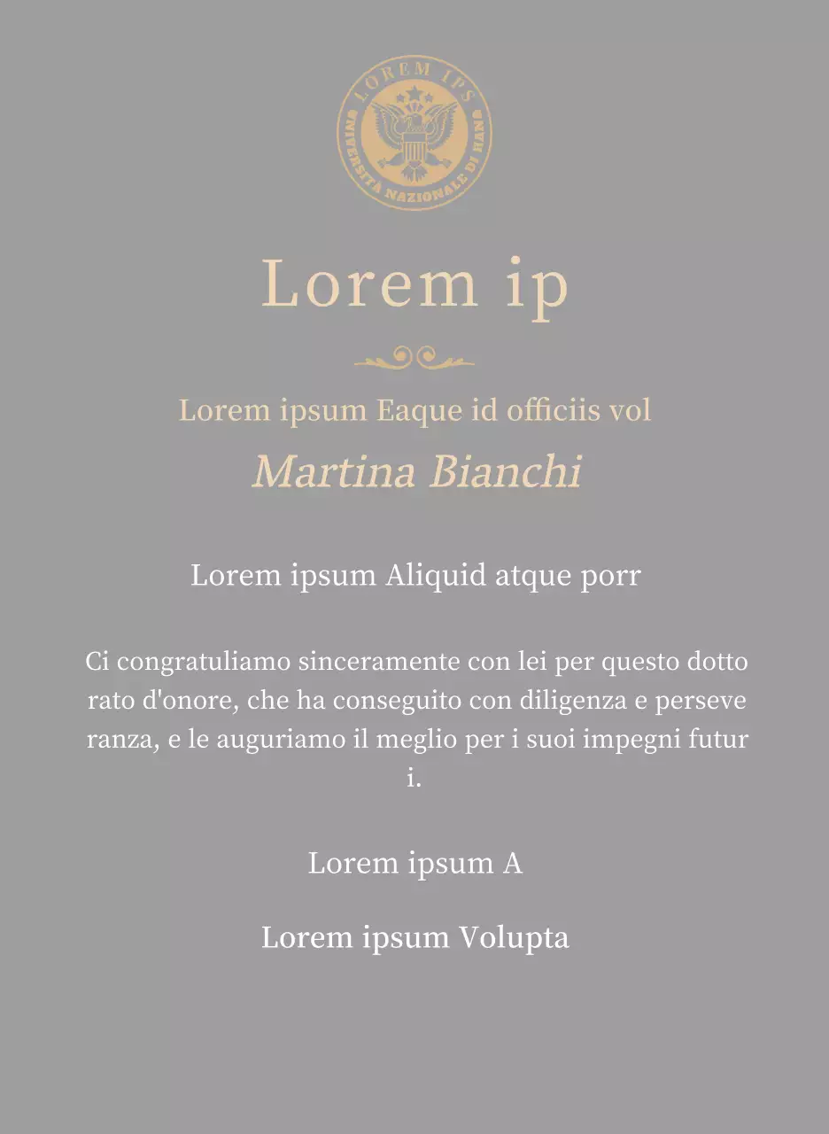 Lussuosa targa di laurea con logo della scuola e finiture in oro