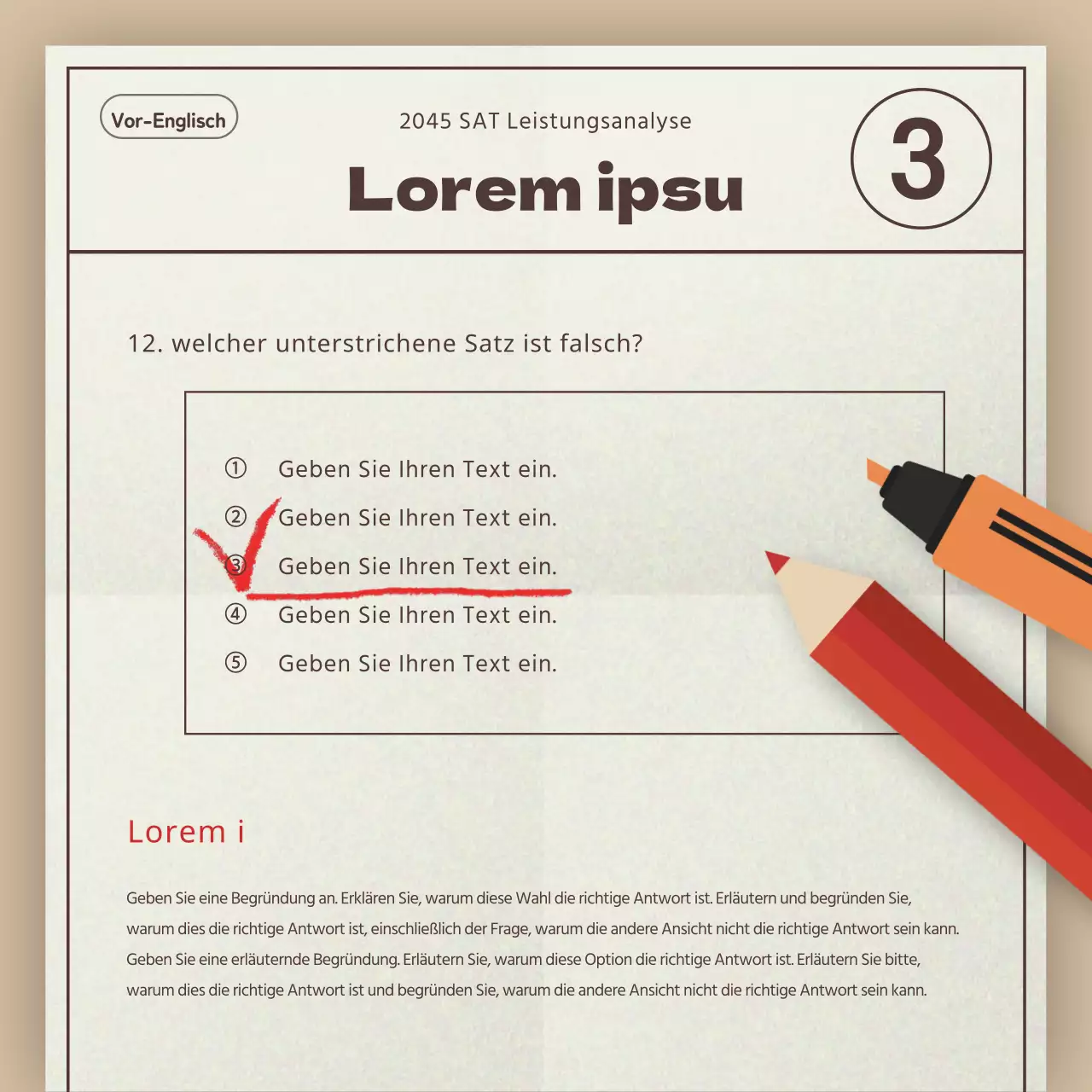 Ein einfacher beige-roter SAT-Prüfungstrend-Analysebericht für Akademien