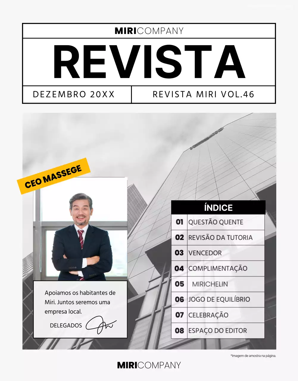 Revista interna de empresa moderna em cinzento e preto