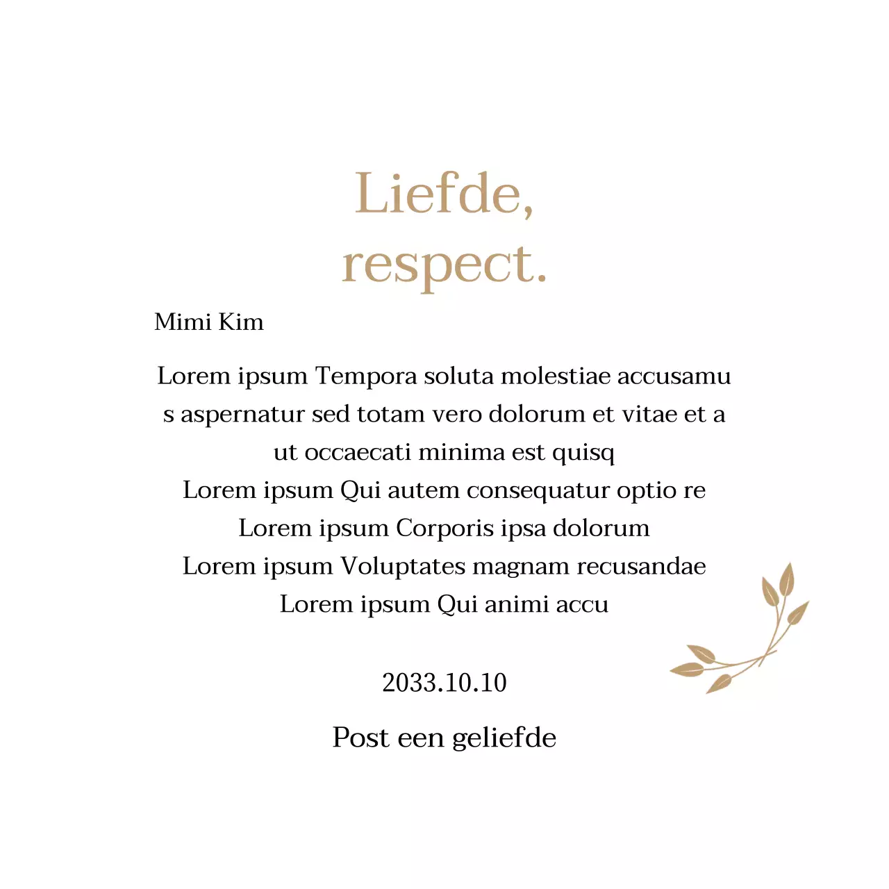 Classy bedankbord met goud en bladeren