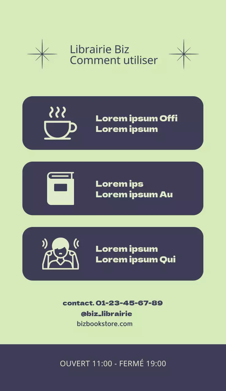 Panneau de présentation avec des lignes et le nom de la librairie mis en évidence