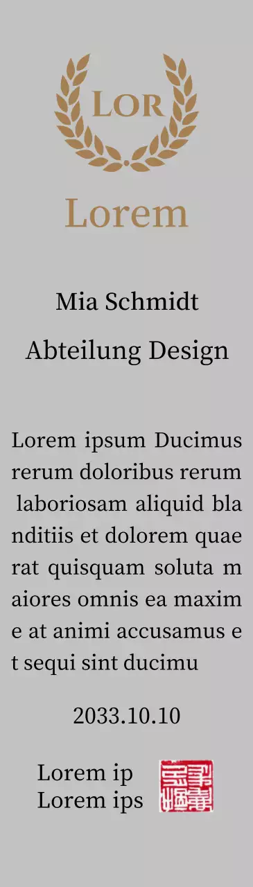 Luxuriöse Danksagungstafel mit goldenen Lorbeeren und Stempel