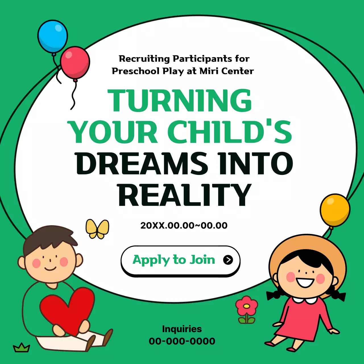 Green Playful Preschool Invitation Social Media Post