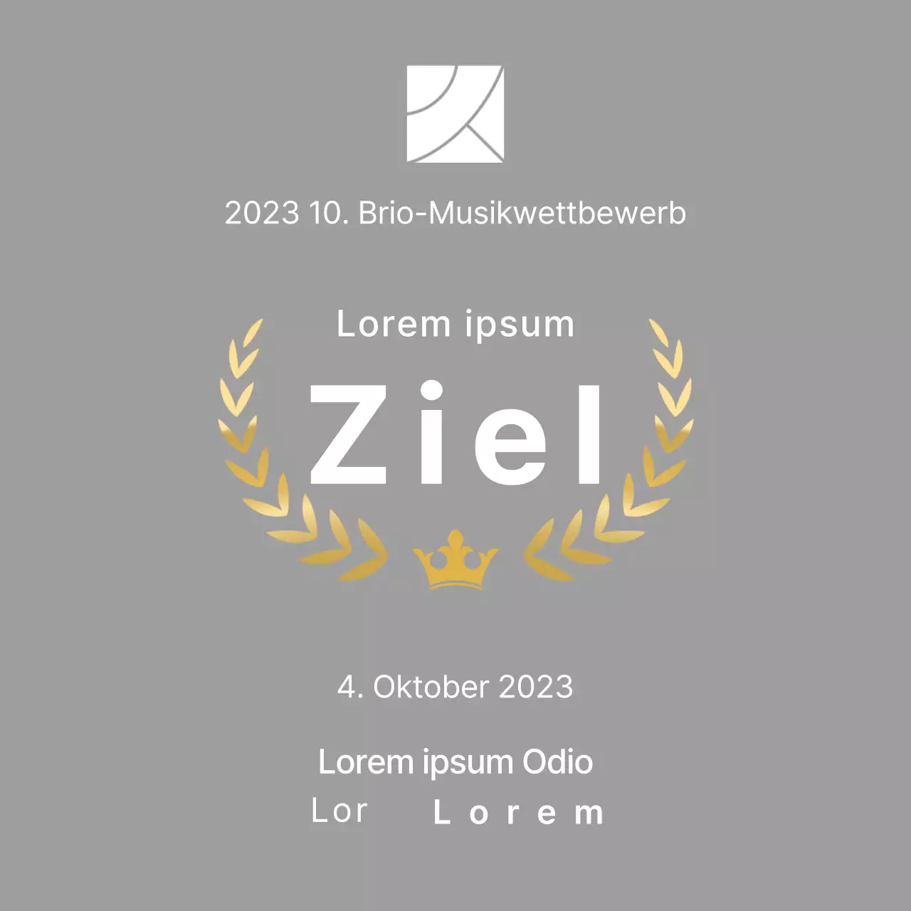 Siegerplakette des Wettbewerbskonzepts mit Lorbeerlinien und Kronenillustration