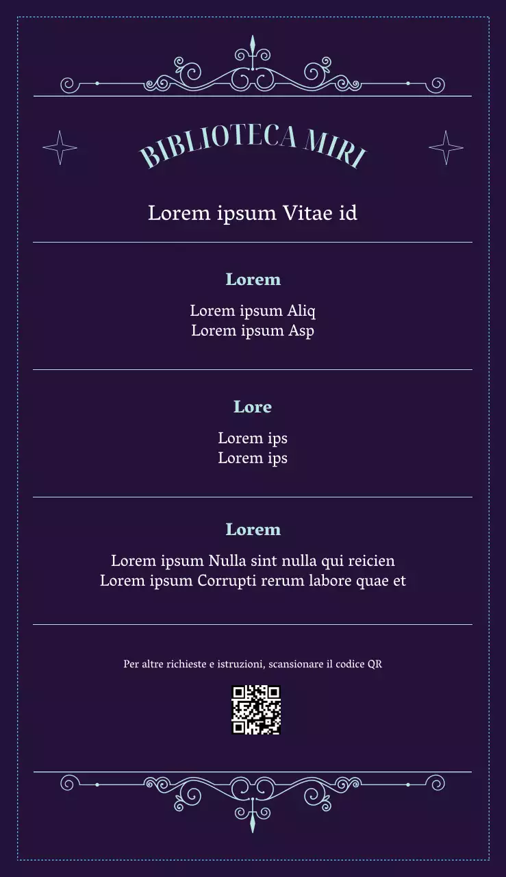 Un layout di caratteri inglesi e audaci ed elementi grafici curvi e decorativi per promuovere la vostra biblioteca.