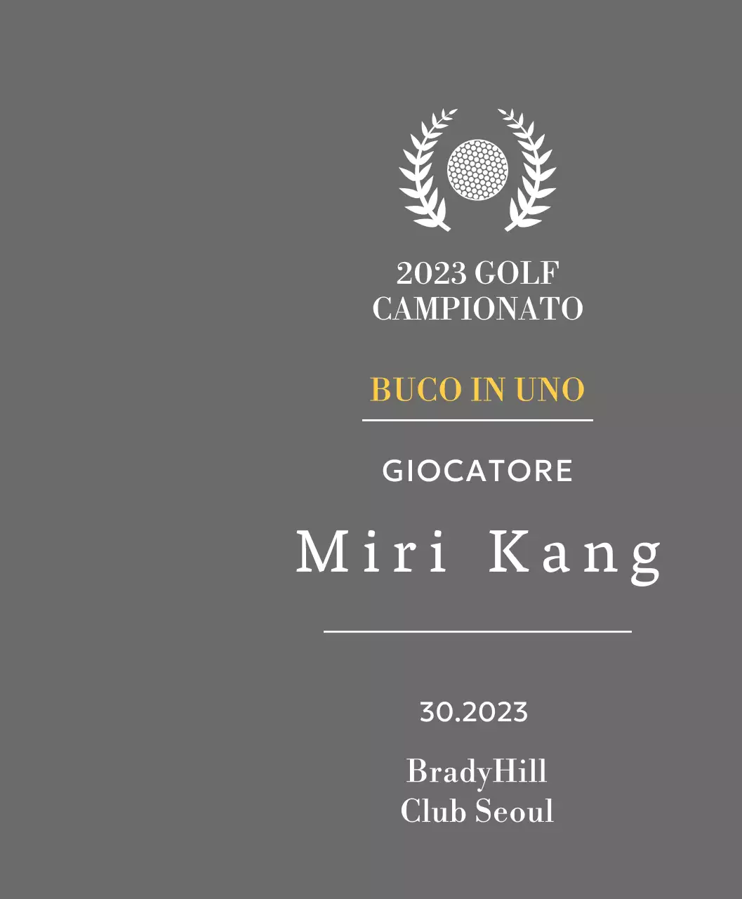 Targa per il vincitore del golf hole-in-one con illustrazione di pallina da golf e corona d'alloro