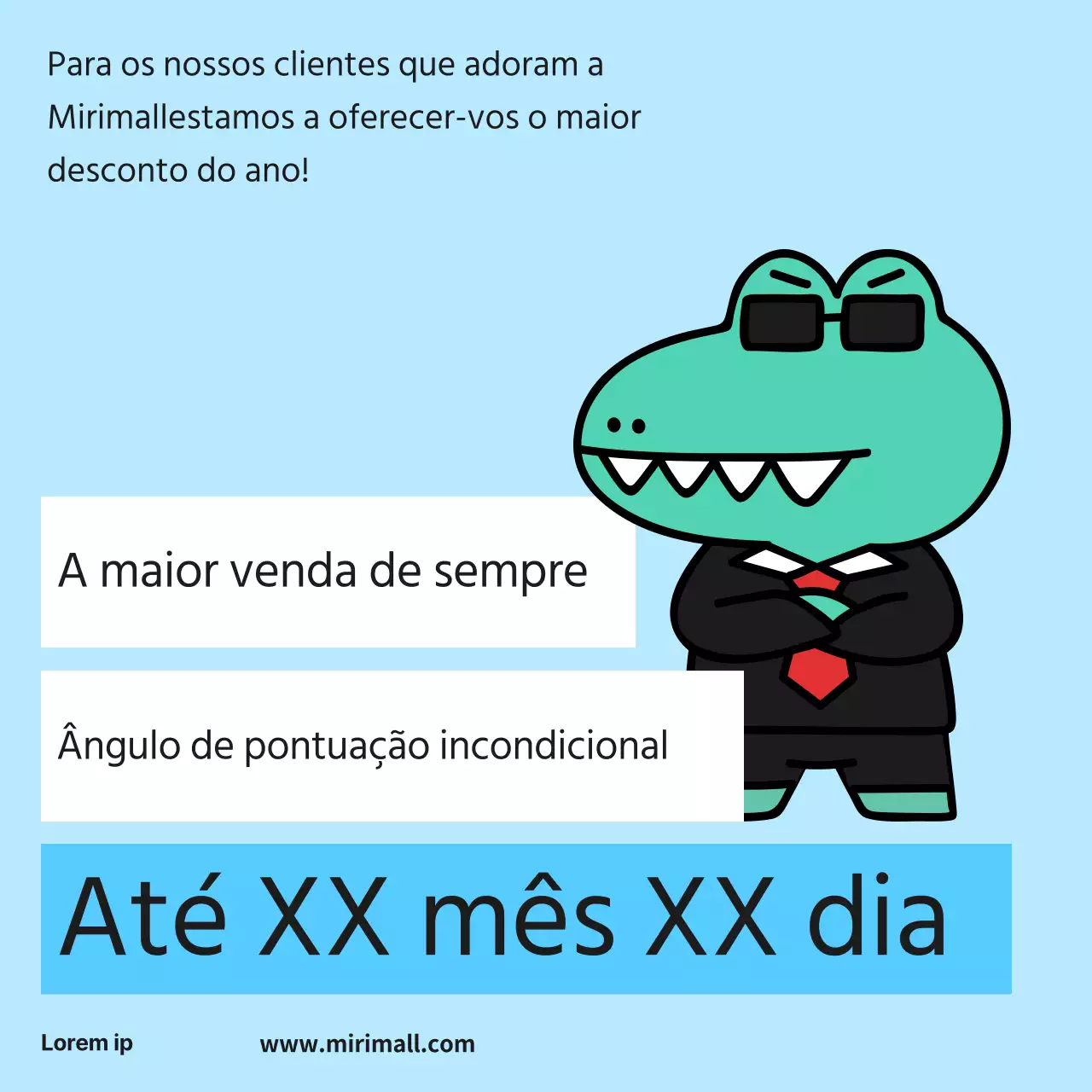 Anúncio paródico de período de venda em azul claro e branco