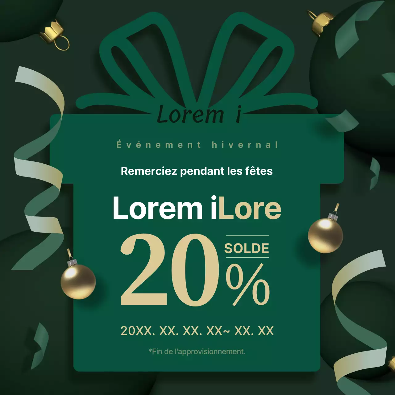 Annonce moderne pour les soldes d'hiver en or et vert