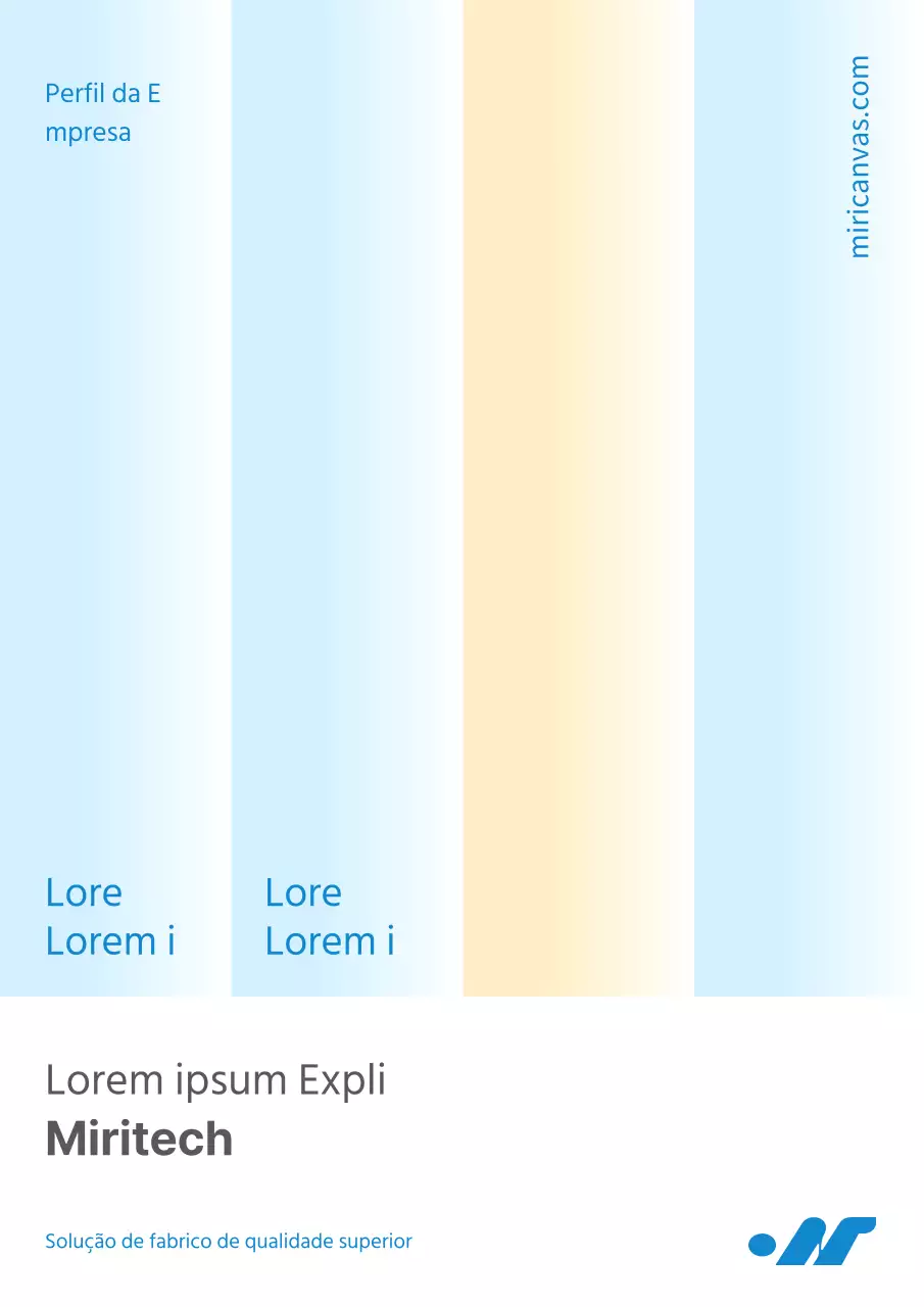 Perfil da empresa para uma empresa de fabrico minimalista em azul claro e amarelo.