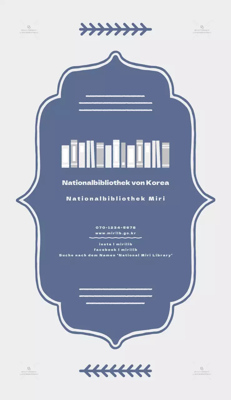 Ein schlichter, klassischer Bibliotheksführer in Grau und Blau