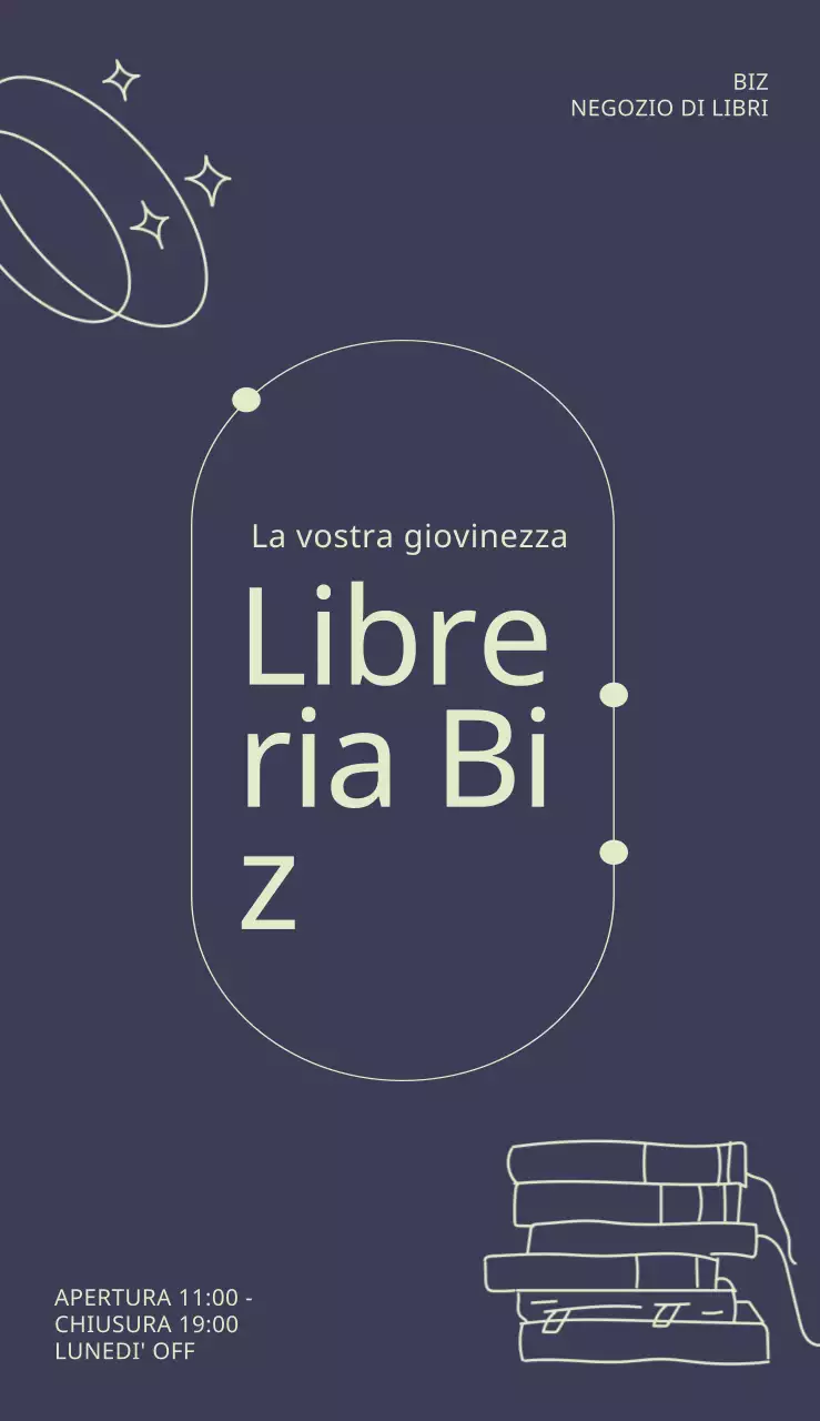 Cartello di layout con forme di linee e nome della libreria in evidenza