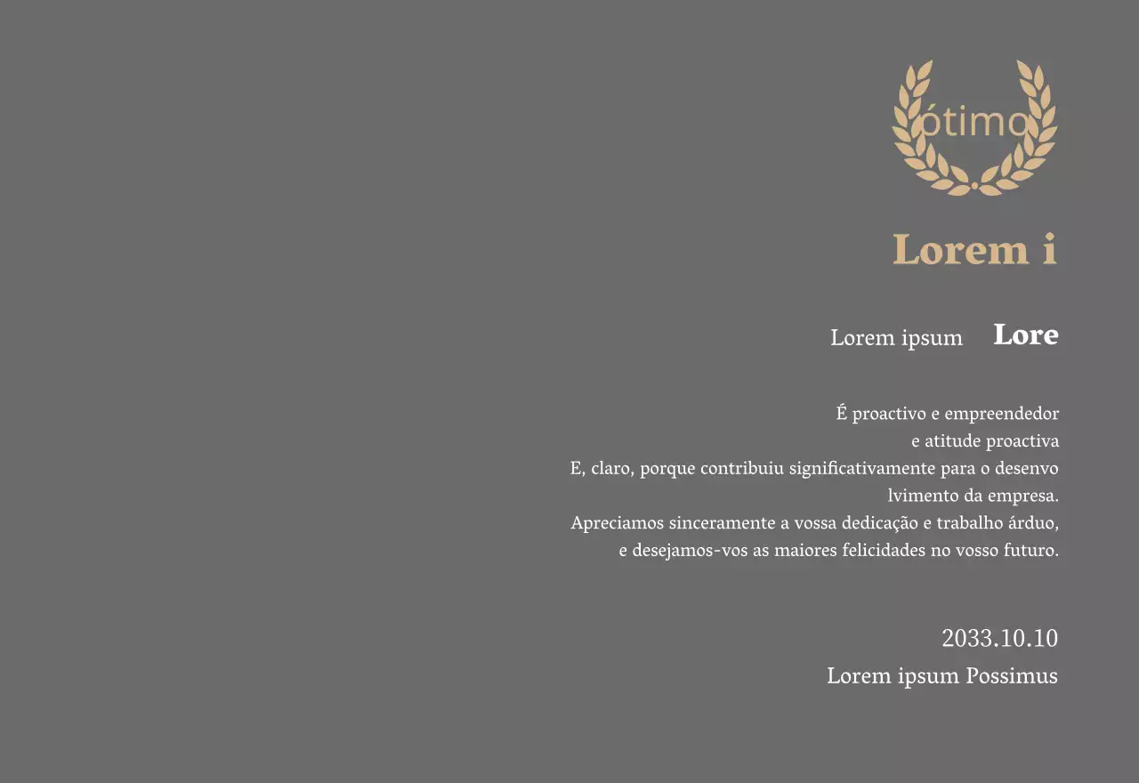 Placa de agradecimento luxuosa com louros dourados e carimbo