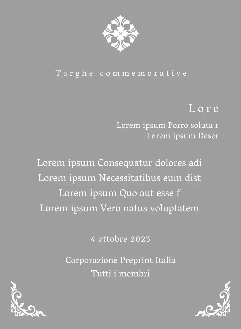 Una targa di commissione dall'aspetto regale con decorazioni elaborate