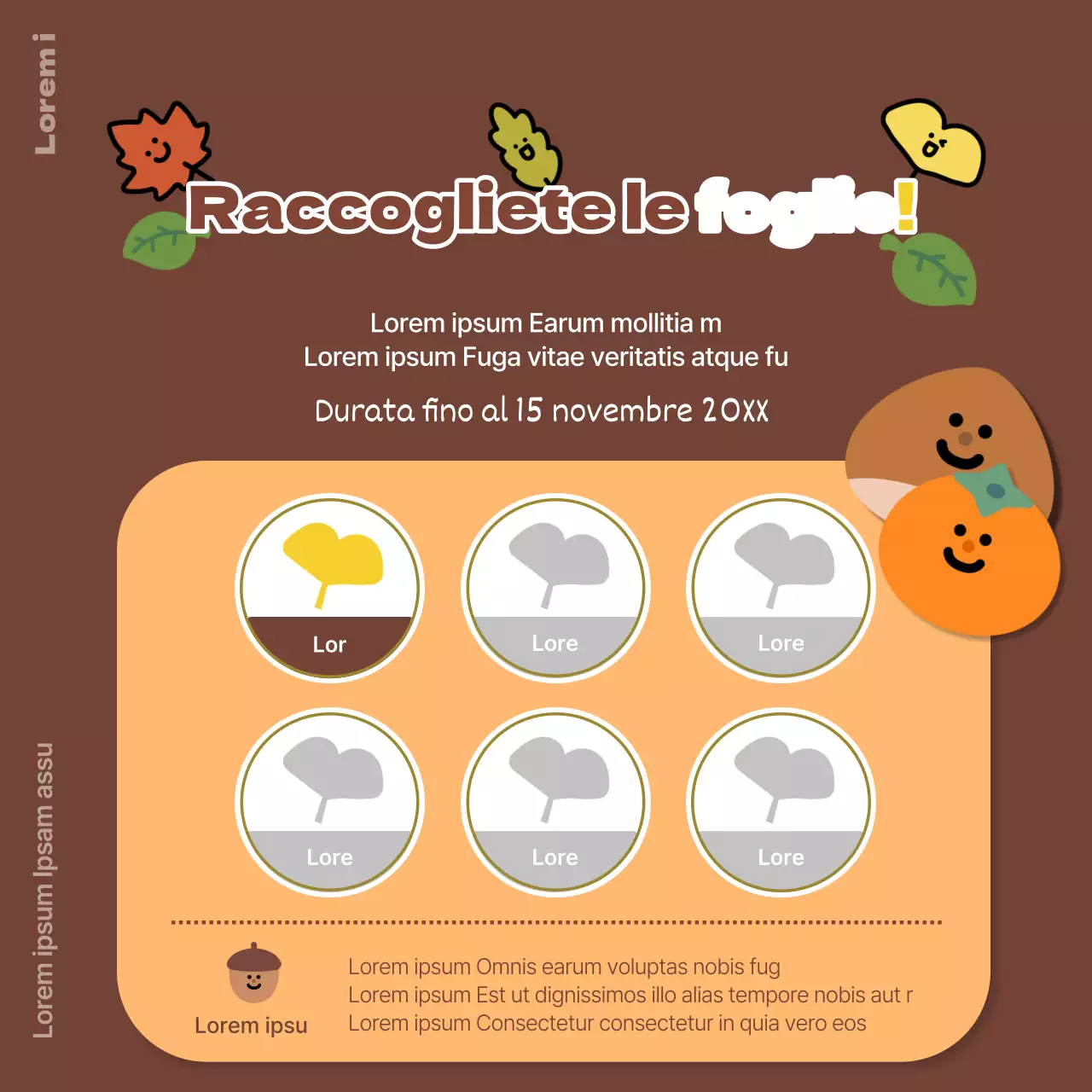 Francobollo autunnale accogliente giallo e marrone