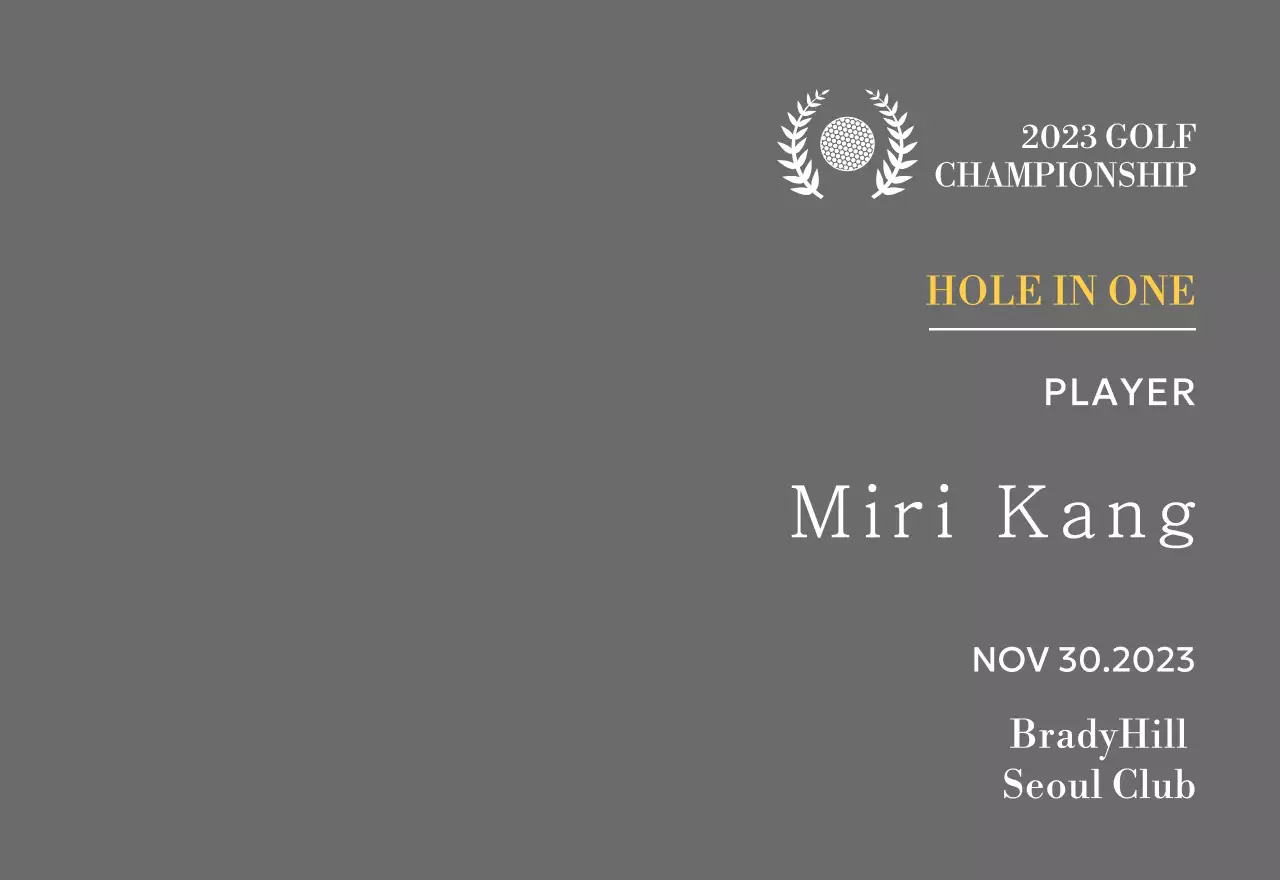 Plakat pemenang pemain golf hole-in-one dengan ilustrasi bola golf dan pohon salam