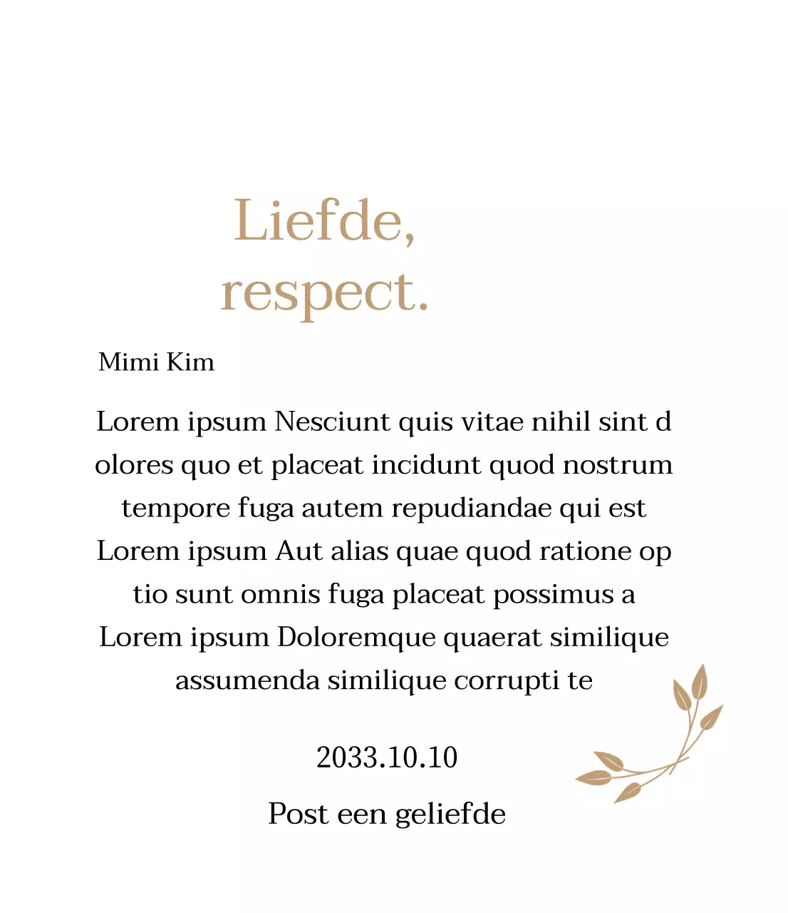 Classy bedankbord met goud en bladeren