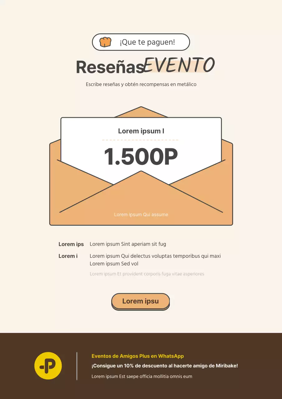 Promocione su evento testimonial naranja y beige