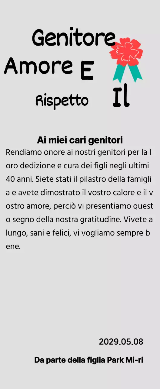 Calligrafia per la festa della mamma con illustrazione di garofano rosso