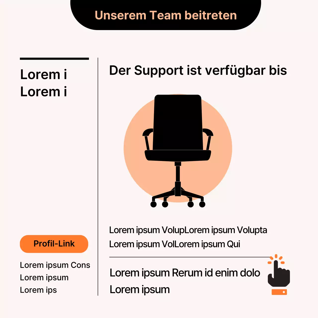 Eine einfache orange-schwarze AnwerbungskarteNews