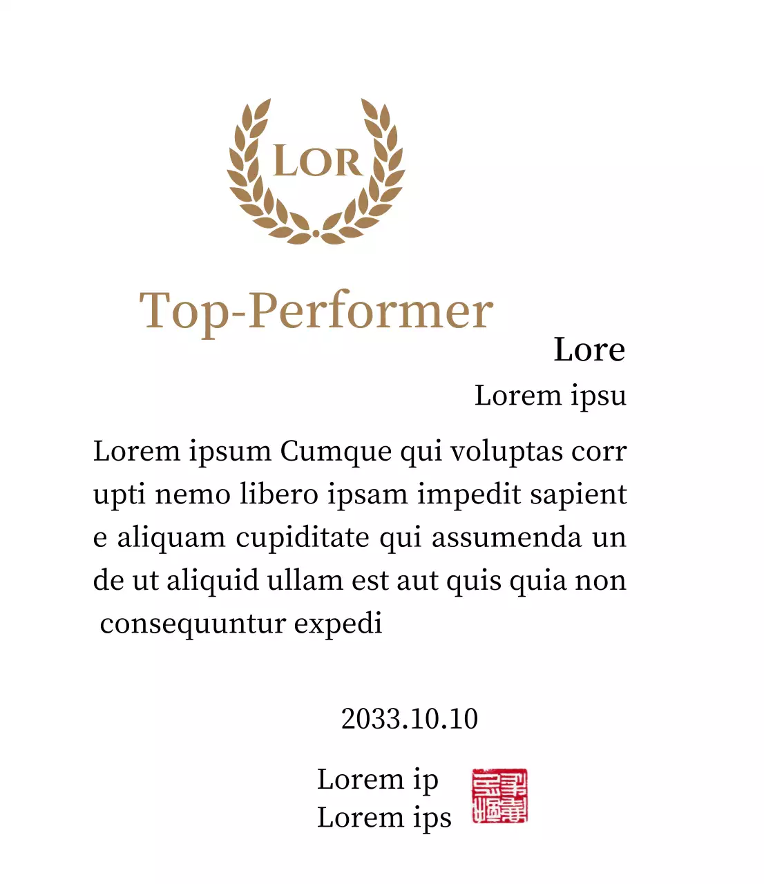 Luxuriöse Danksagungstafel mit goldenen Lorbeeren und Stempel