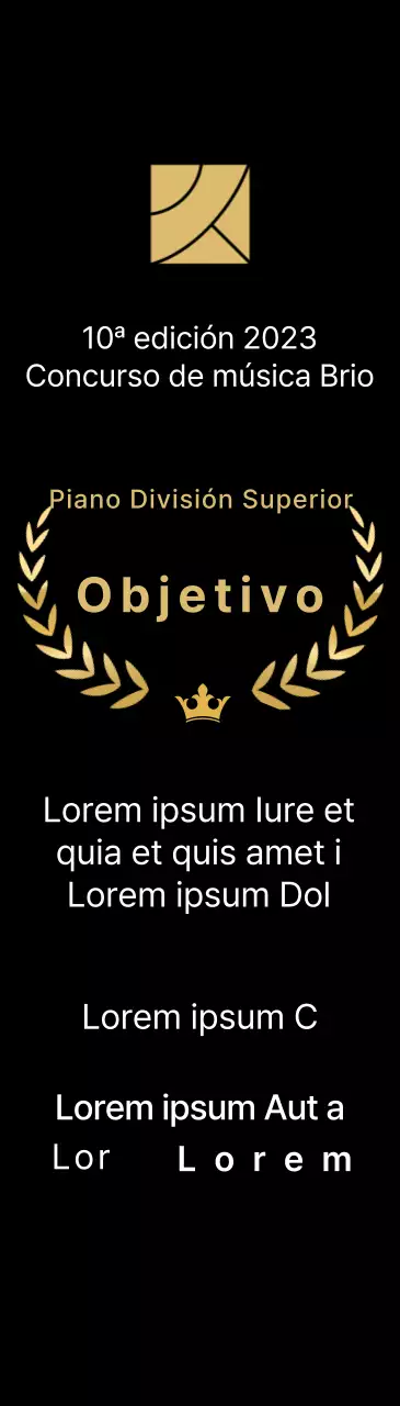 Placa del ganador del concurso conceptual con líneas de laurel e ilustración de una corona