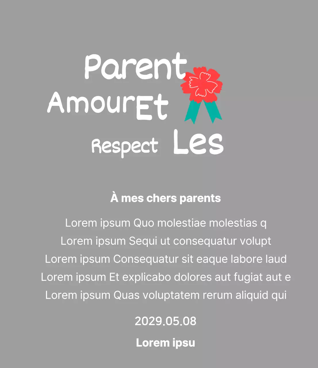 Calligraphie de la fête des mères avec illustration d'un œillet rouge