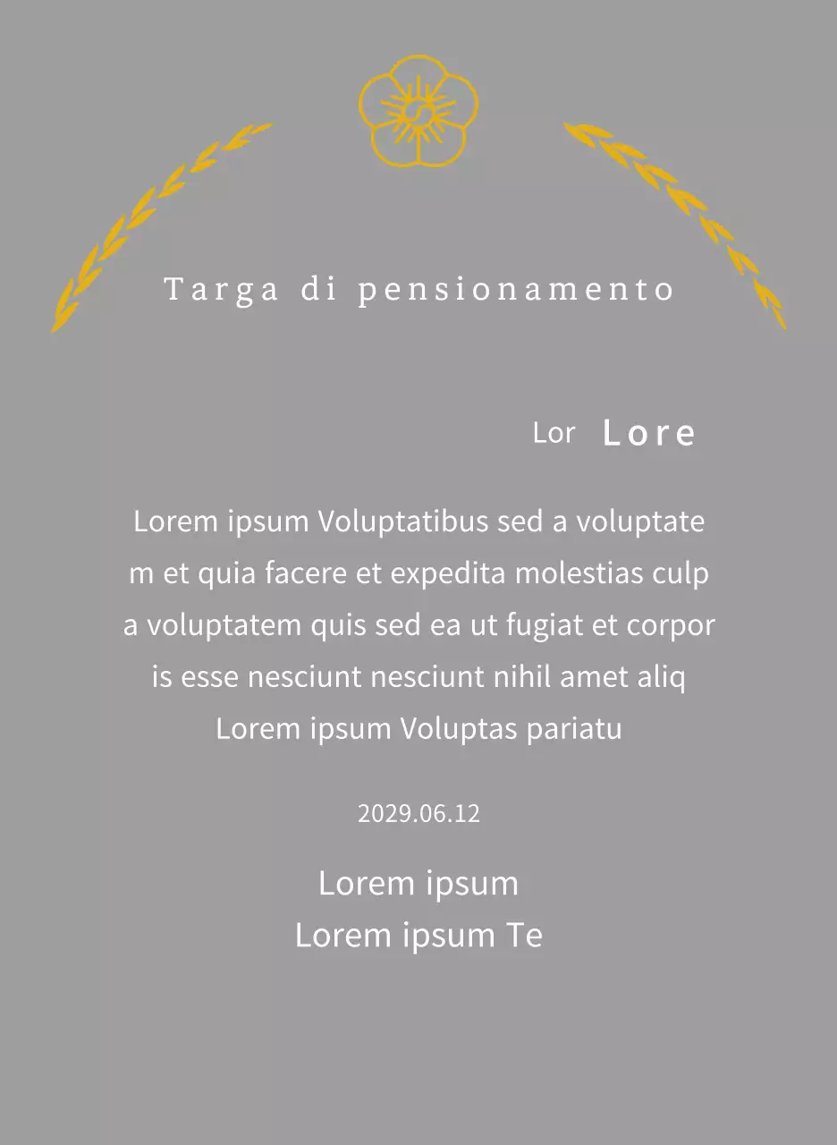 Targa di ringraziamento con foglie di alloro e fiori di linea